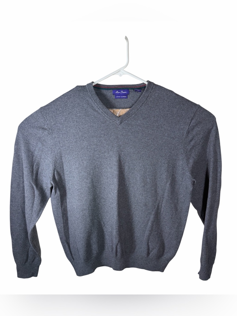 Alan Flusser Cashmere Cotton V Neck Long Sleeve Pullover Sweater Mens XL Grey